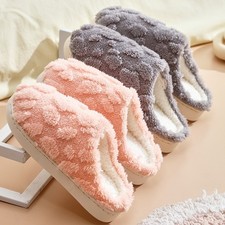 Female autumn winter couple home with plush warm cotton slippers