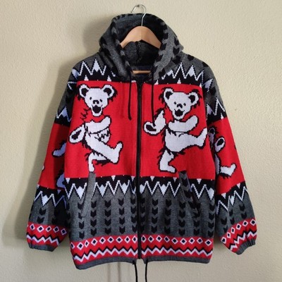 Grateful Dead Hoodie Sweater Dancing Bears Alpaca Wool Full Zip Size S