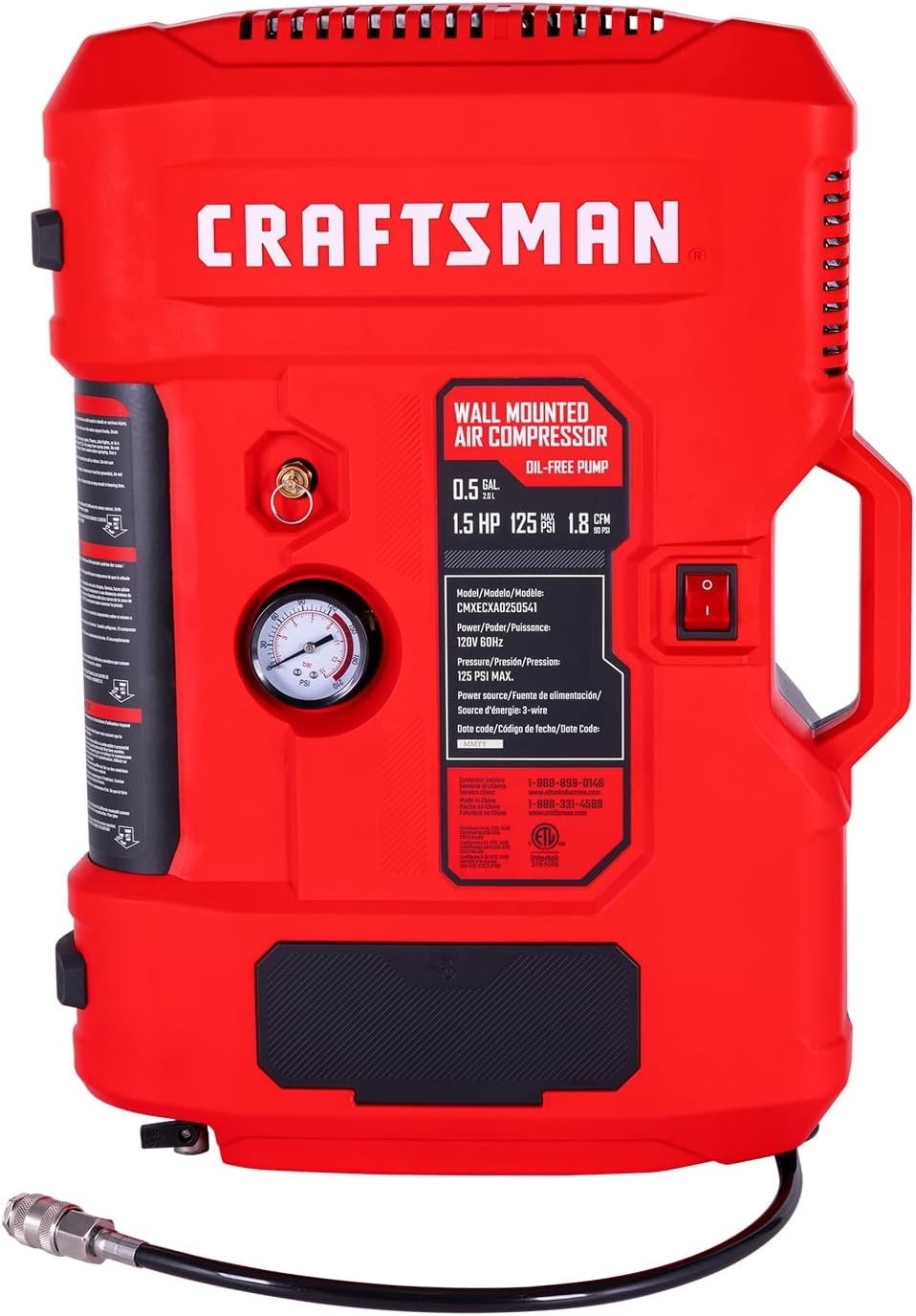 CRAFTSMAN Tire Inflator, All in One Wall Mount Air Compressor - 1.5HP 125PSI