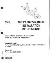 CNH Operator's Manual Installation Instructions Quick Hitch Subframe PTO Kit