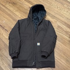 Carhartt Youth Brown Canvas Jacket XL 18/20 Quilted Lined Hooded Boys