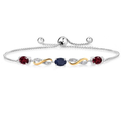 1.59 Ct Rhodolite Garnet Sapphire 925 Silver and 10K Yellow Gold Bracelet