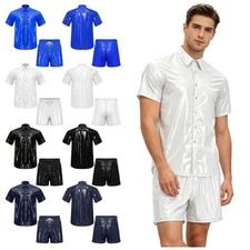 Men Set Travel Outfits T-shirt Tracksuit Party Front Button Lapel Waterproof
