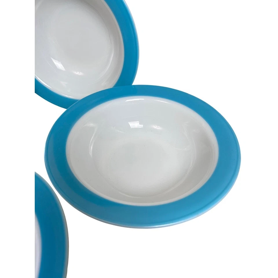 Juego de 4 cuencos para servir vintage Pyrex banda azul turquesa vaso de leche blanco 9" Foto 3 de 4