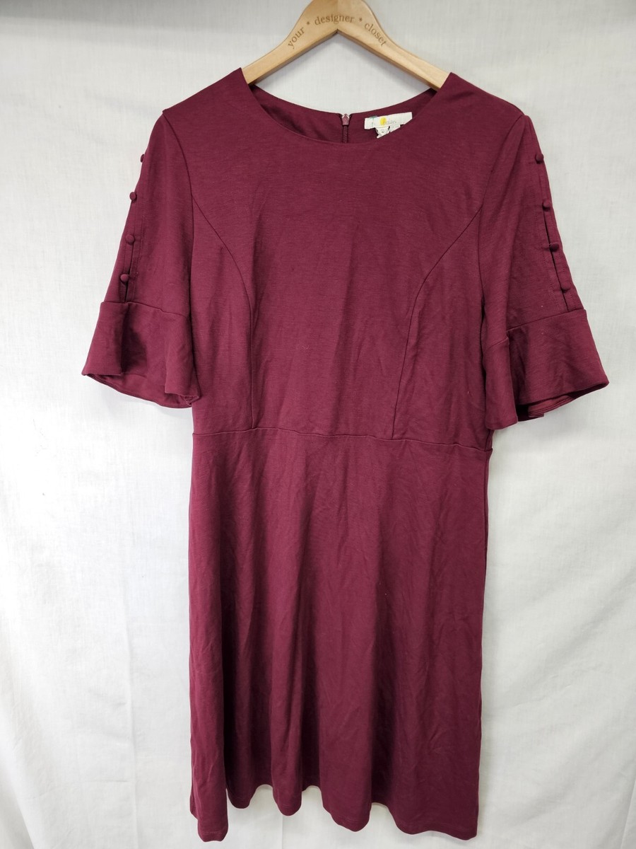Boden Alexis Jersey Dress Size 16R Wine Womens Button Flare Sleeve