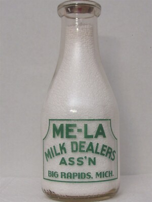 TRPQ Milk Bottle Me-La Milk Dealers Ass'n Dairy Big Rapids MI MECOSTA COUNTY