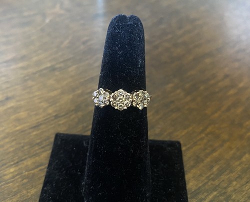 Vintage 10k Rose Gold Natural Fancy Brown Color Round Diamond Three Cluster Ring - Picture 6 of 6