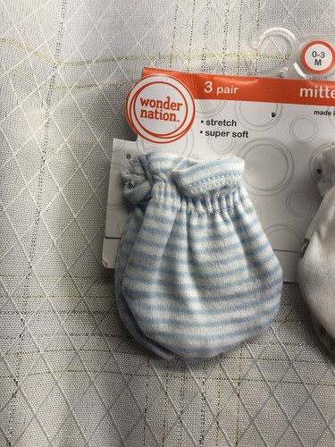 2 Pack Mittens No Scratch Mittens Infant Boy Blue Striped Puppies Dog 0-3 Mo. - Imagen 5 de 6