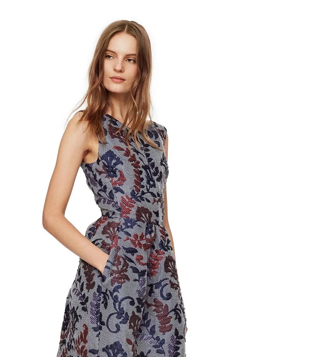 Abito Nuovo Abito TORY BURCH Jacquard Rosso Navy CLOQUE TRATTEGGIATE COLLO A BARCA $2495 2