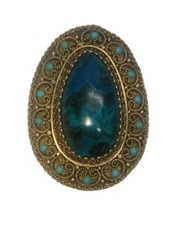 Vintage Eilat & Turquoise Handmade Sterling Silver Made In Israel Brooch Pendant