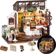 Rolife DIY Wooden Dollhouse Kit with Furniture LED - Miniature NO.17 Café Shop