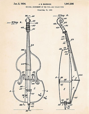 1934 Cello Art Gifts For Cello Players Patent Poster Print Artwork Burdick