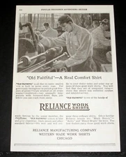 1919 OLD MAGAZINE PRINT AD, RELIANCE WORK SHIRTS, "OLD FAITHFUL" - REAL COMFORT!
