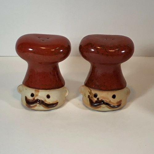 Vintage Salt Pepper Shakers Chef's Heads Cooking Pottery glazed - Zdjęcie 1 z 4