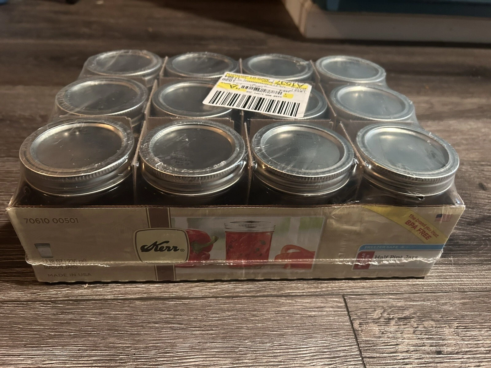 Kerr Canning Jars, Glass Mason, Half Pint Jar, Wide Mouth, 8oz, 12 Count
