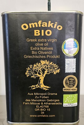 3 Lit Omfakio Extra Natives Bio Olivenöl aus Griechenland Megaritiki&Chalkidiki