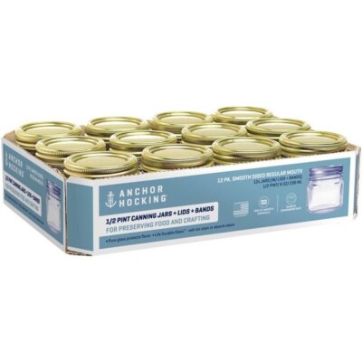 ANCHOR HOCKING 10984AHG17 Canning Jar Regular Mouth 8 oz (12-PACK)