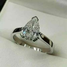 2Ct Pear Cut Lab-Created Diamond Halo Engagement Ring 14K White Gold Plated