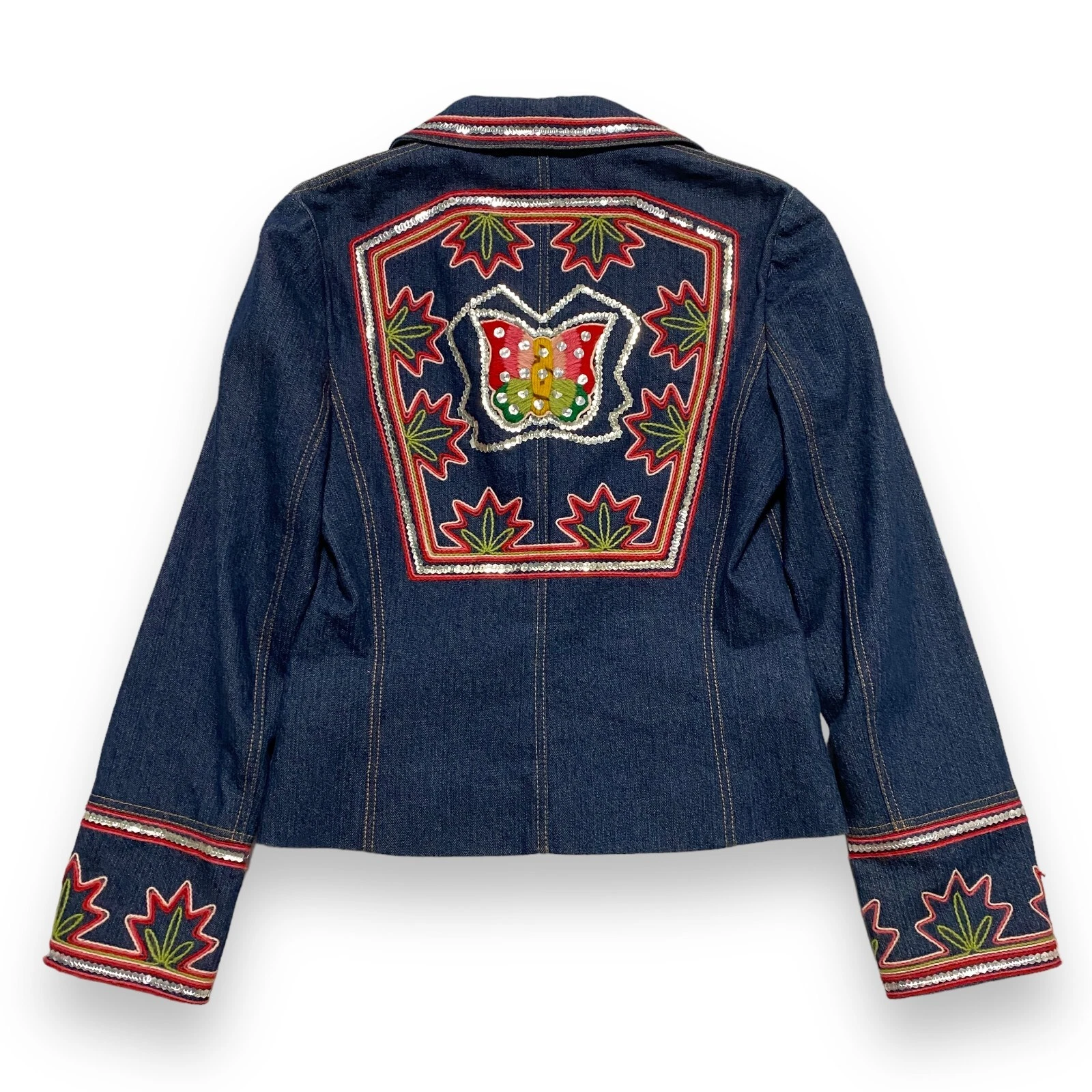Dior — Christian DIOR 2006 Denim Embroidered Women Jacket Blazer Size 42 S-M