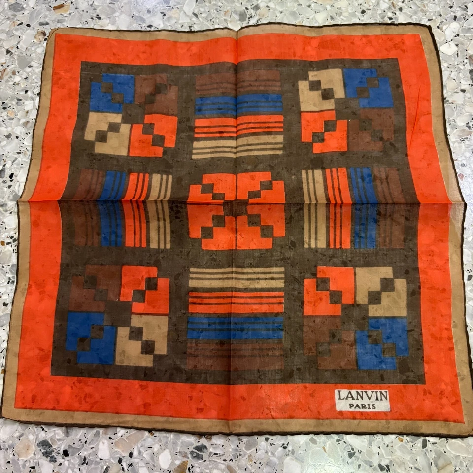 LENÇO CLÁSSICO ARTE MARROM LARANJA ALGODÃO BOLSO MASCULINO QUADRADO 14"#M199 - Imagem 4 de 4