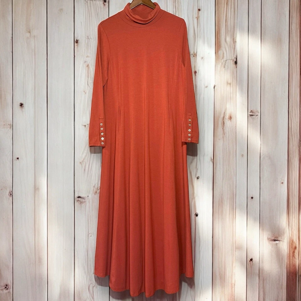 Vestido SOFT AROUND Grande Maxi Jackie Jersey Tejido Cuello Alto Boho Chic Foto 2 de 4