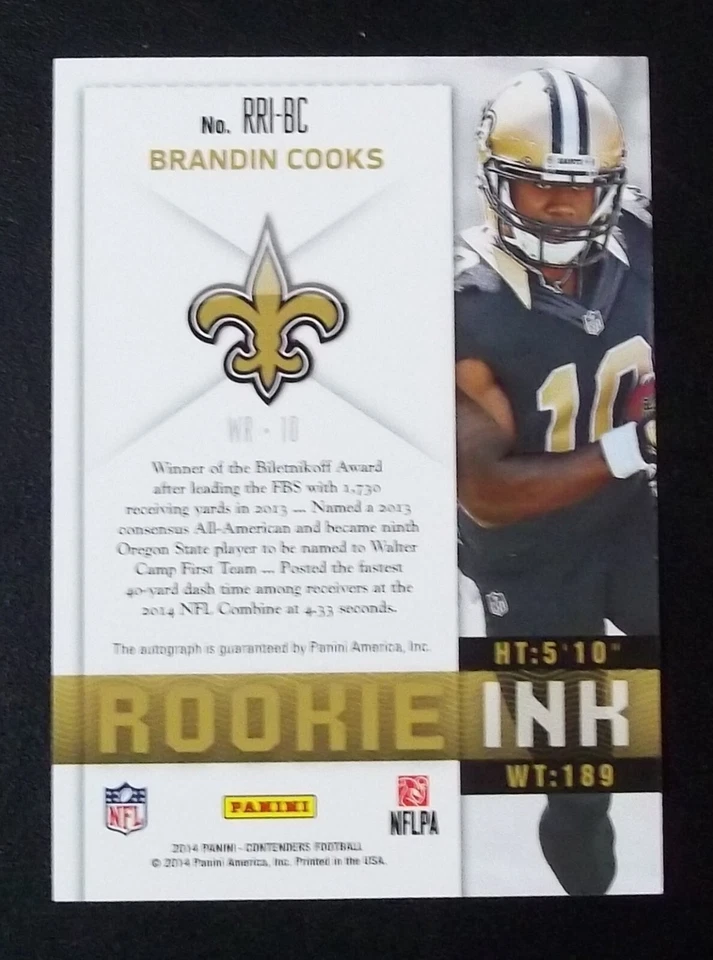 Dallas Cowboys Rc Brandin Cooks Auto 2014 Contenders Rookie Ink Signed Autograph - Image 4 of 4