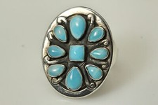 925 Sterling Silver Size 9 Artisan Light Blue Stone Ring 12.4 Grams RIN8154 