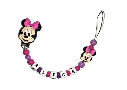 Catenella Portaciuccio Bambina Minnie Con Nome in Silicone Personalizzata Bimba - Foto 5 di 11