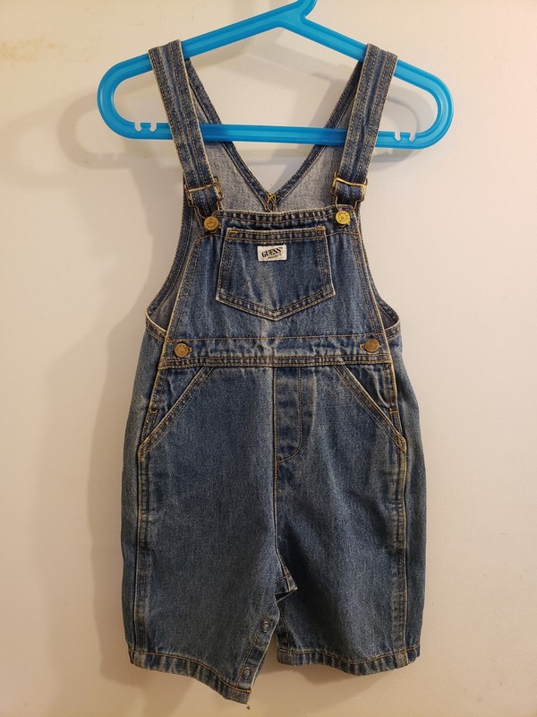 Vintage 90's Baby Guess Denim Overalls Short Size 24 Mo. USA Made