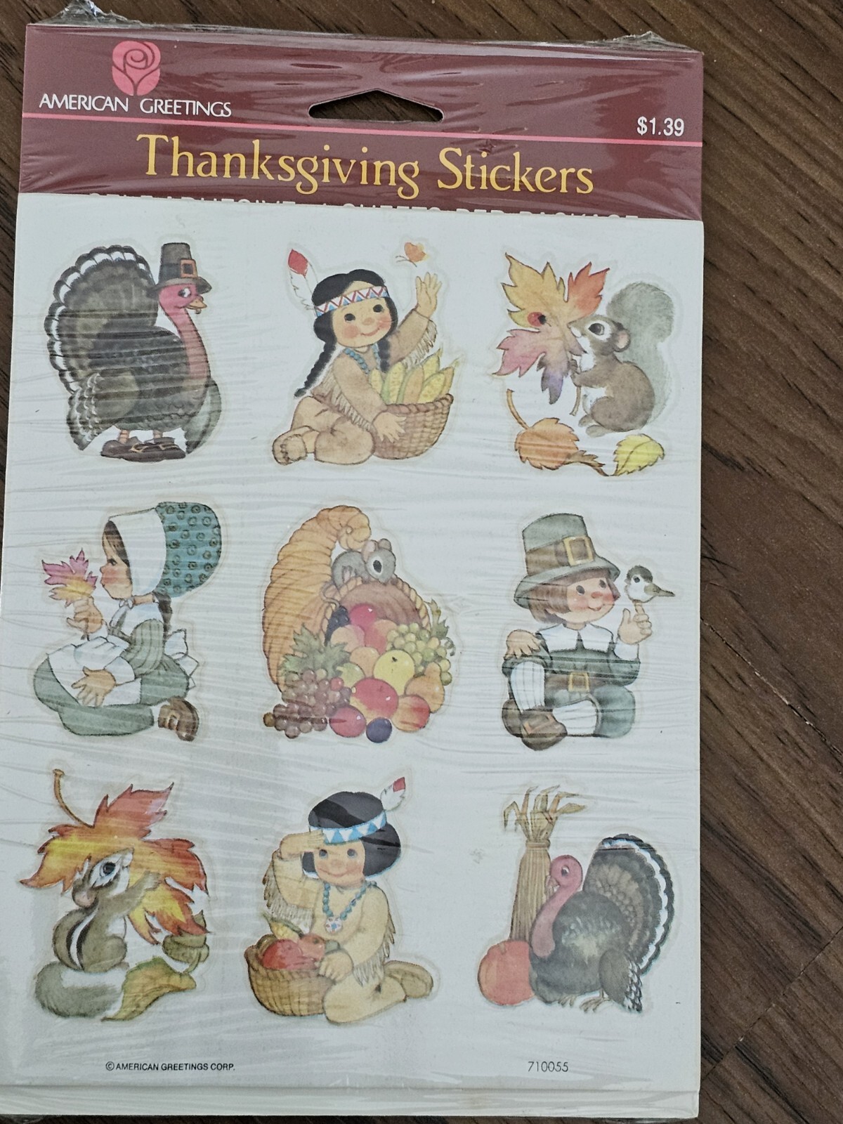 American Greetings Vintage Thanksgiving NIP Stickers Pilgrim  Turkeys 4 Sheets