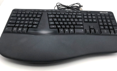 Microsoft Ergonomic Keyboard 1878 Wired USB 2.0 Black Tested Cleaned WITH RISER