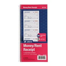 Money and Rent Receipt Book, 2-Part Carbonless, 5-1/4" X 11", Spiral Bound