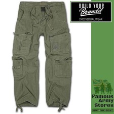 Brandit Pure Vintage Trousers Mens Combat Cargo Trousers Military Army Olive