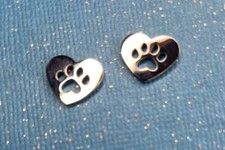 Heart Shaped Pawprint Stud Earrngs Shiny Stainless for Cat Dog Pet Lovers 1/2"