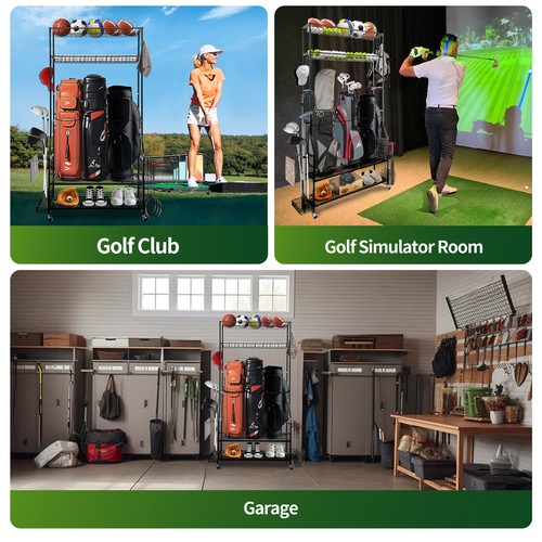 Golf Bag Storage Garage Organizer 3 Golf Bag Stand Sports Equipment Storage Rack - Picture 7 of 7