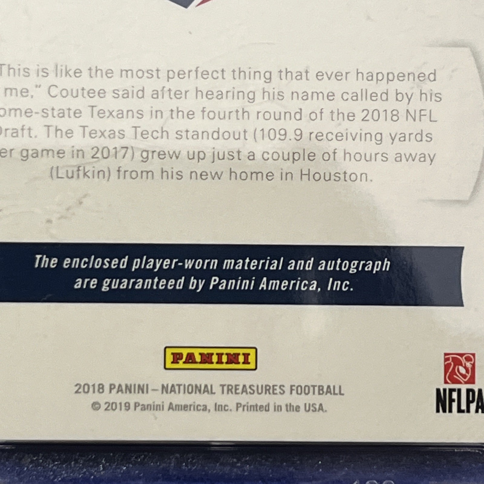 2018 Panini National Treasures - ONE OF ONE 1/1 Keke Coutee #RST-KC LAUNDRY TAG view 17