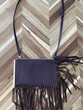 Free People Fringe Leather Wristlet Crossbody Bag Purple Western Boho