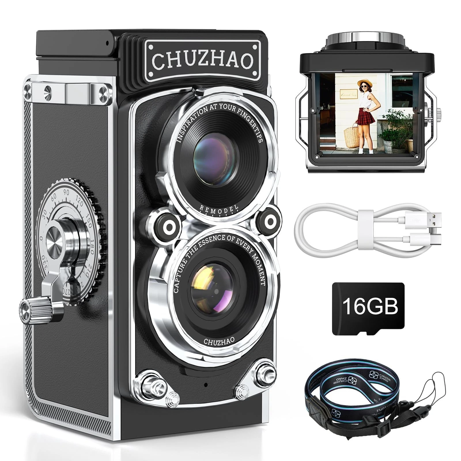 CHUZHAO Digital Camera Retro Portable Mini Vintage Camera Digital TLR Vintage...