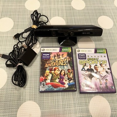 Microsoft Xbox 360 Kinect Sensor Bar Bundle w/AC Adapter + 2 Random Games TESTED