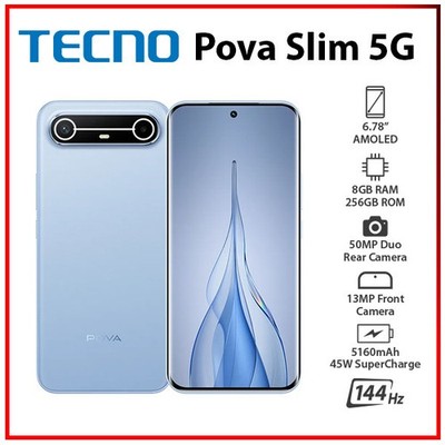 NEW TECNO Pova Slim 8GB+256GB BLUE Octa Core Unlocked Android Cell Phone
