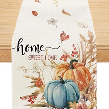 Fall Table Runner, Watercolor Pumpkin Fall Runner for Table Seasonal Autumn T...