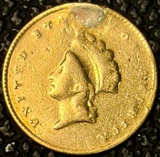 Véritable princesse indienne or 1855 type 2 1 $ - très bon état/F détail ex monture bijoux enlevée