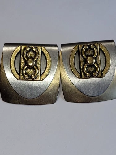 Vintage Two Tone Earrings Mixed Metal Brass Silvertone Costume Fashion Jewelry
