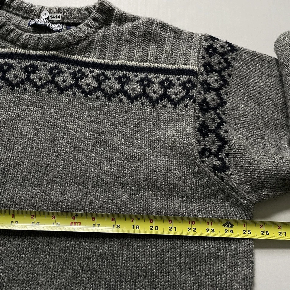 Vintage Structure Sweater Mens XL Gray Navy Blue 100% Shetland Wool Fair Isle - Image 3 of 4