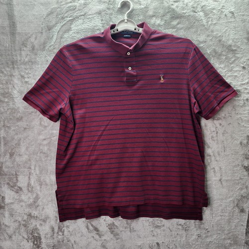 Polo Ralph Lauren Poloshirt Herren XXL Burgund Blau Streifen Pima Soft Touch Pony