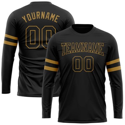 Custom Black Black-Old Gold Long Sleeve Performance T-Shirt HS627