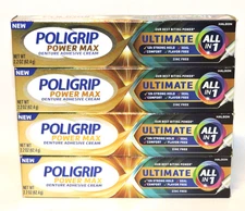 LOT 4 Poligrip Power Max Ultimate All-In-1 Denture Adhesive Cream 2.2oz EXP 3/28