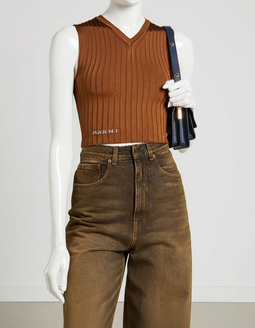 Marni Women's Brown Logo Sleeveless Ribbed Top Size 42 | eBay