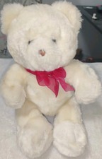 Vintage 12" Tan Teddy Bear Red Bow Plush Stuffed Animal