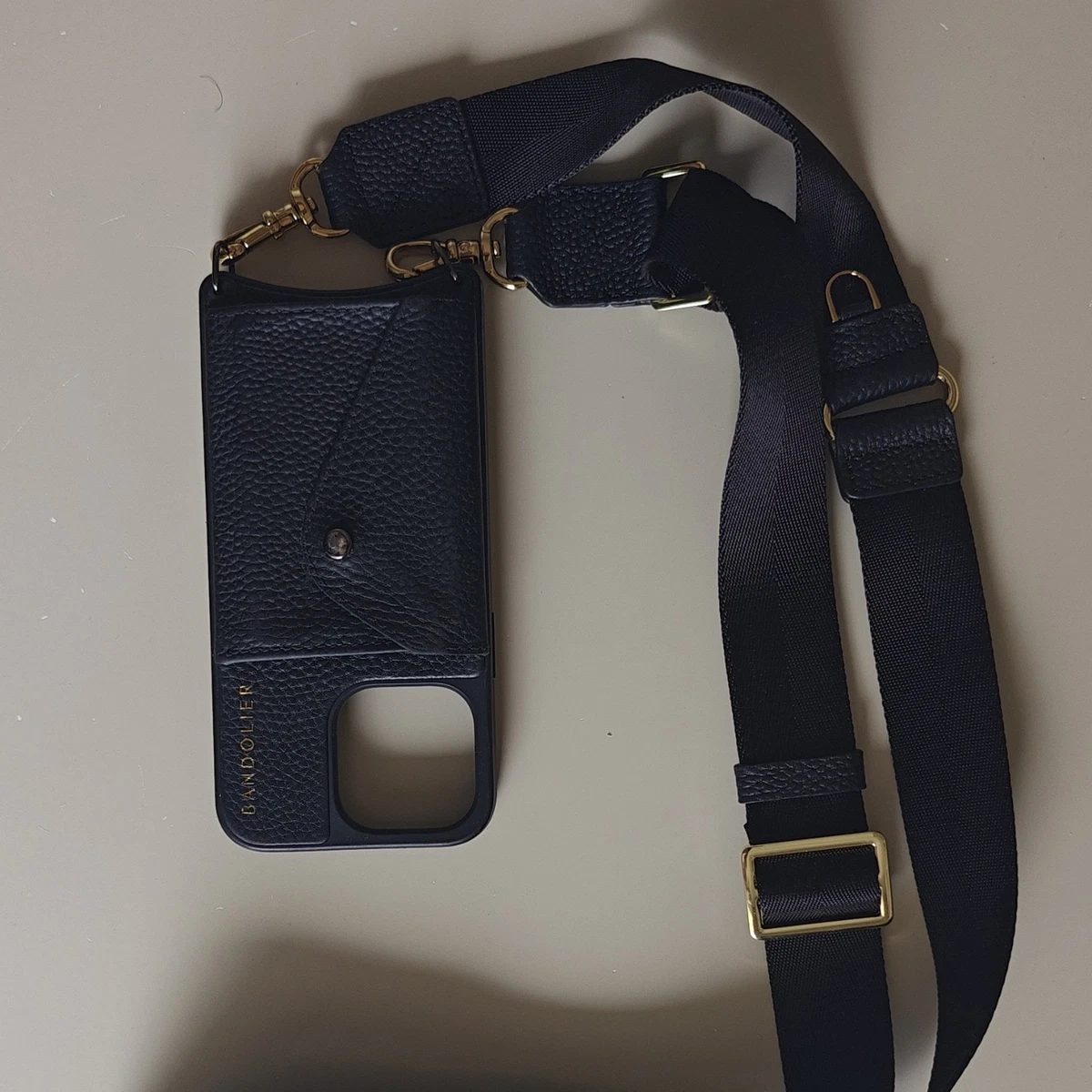 BANDOLIER ブラックレザー iPhone13プロケース Bandolier Black Leather iPhone 13 pro Case Luxury with Strap and